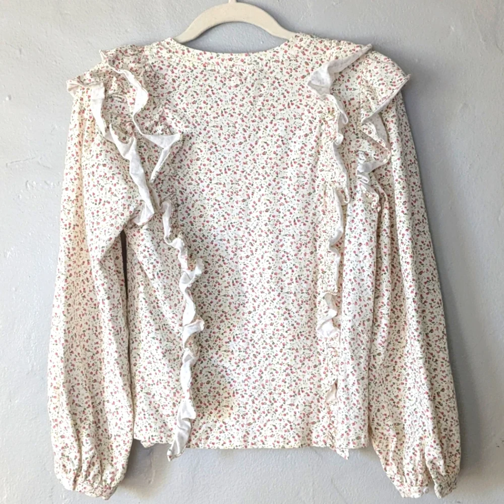 Anthropologie Allaire Floral Print Long Sleeve Ruffle Puff Sleeve Top XS
